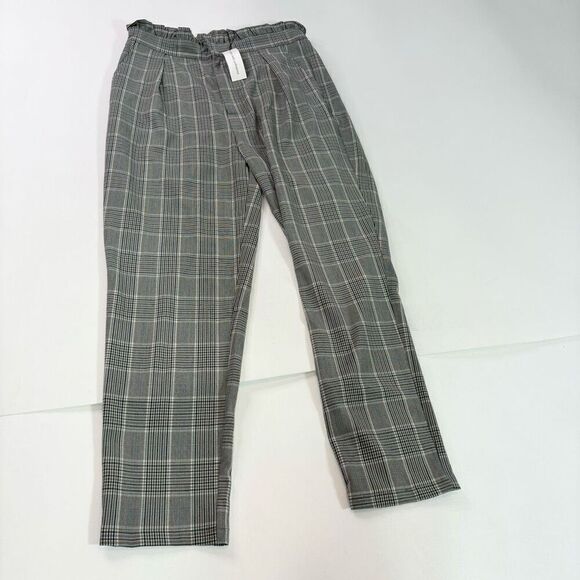Cupcakes And Cashmere Pants 10 Womens Gray Checkered Mid-Rise Straight-Leg NWT - Picture 1 of 12